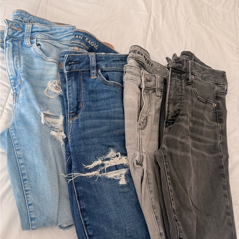 American Eagle Outfitters Women's Skinny Jeans - Light Blue, Dark Blue, Gray
